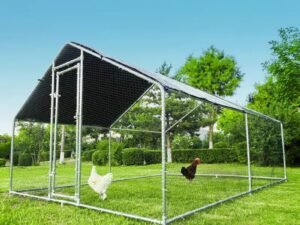 extra large metal chicken coop, walk in poultry chicken coops for 10 chickens, heavy duty chicken run in for yard with waterproof cover and secure lock